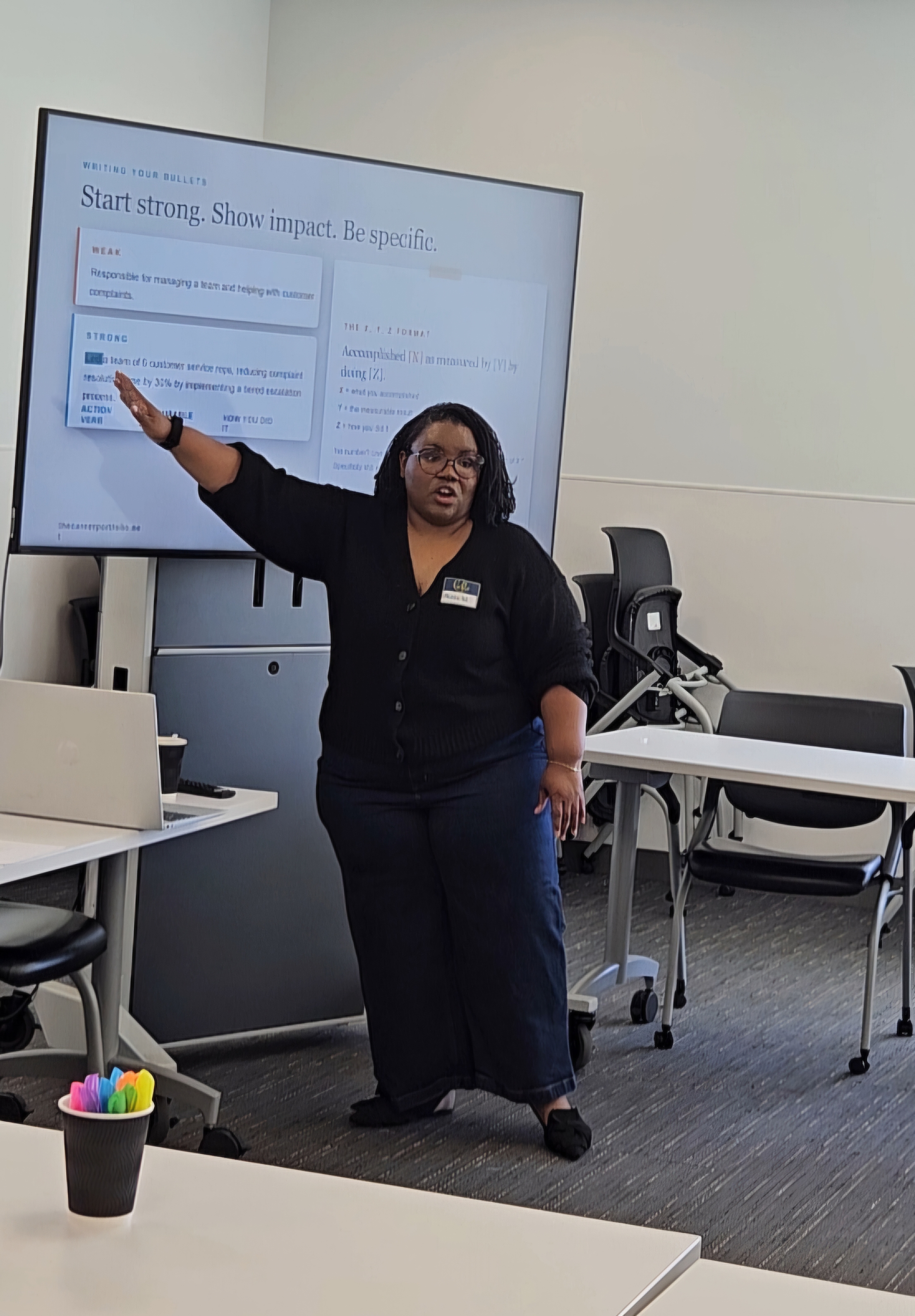 Michelle teaching a resume workshop